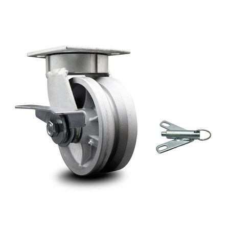 Service Caster 5 Inch Kingpinless V Groove Semi Steel Wheel Caster with Brake and Swivel Lock SCC-KP30S520-VGR-SLB-BSL